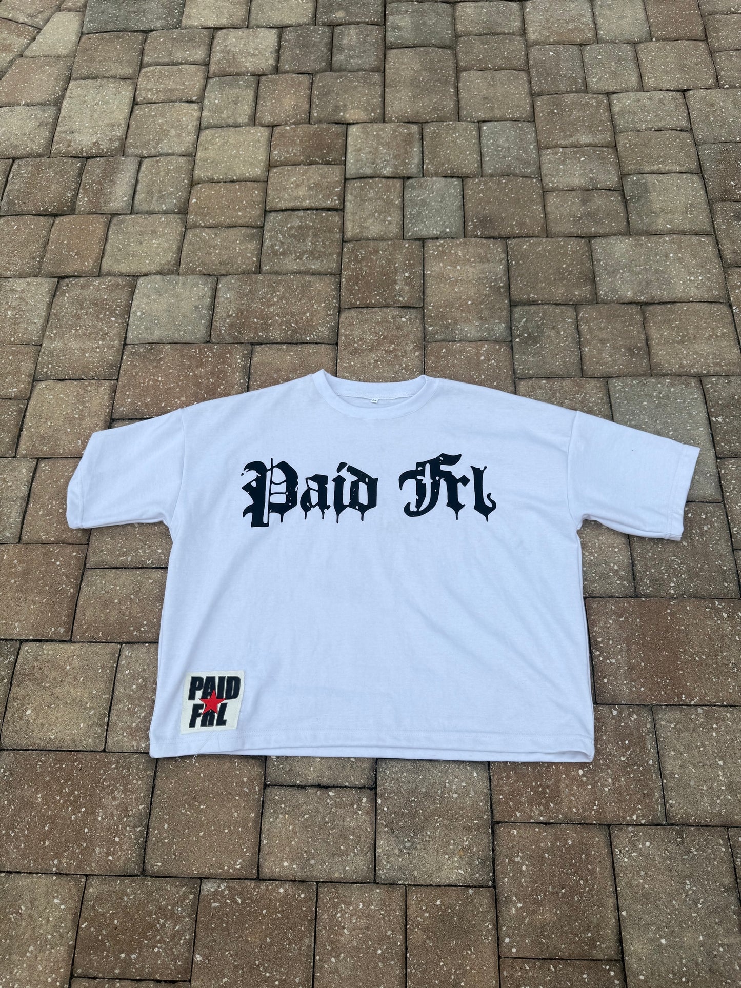 Cropped Boxy Patch Tee White